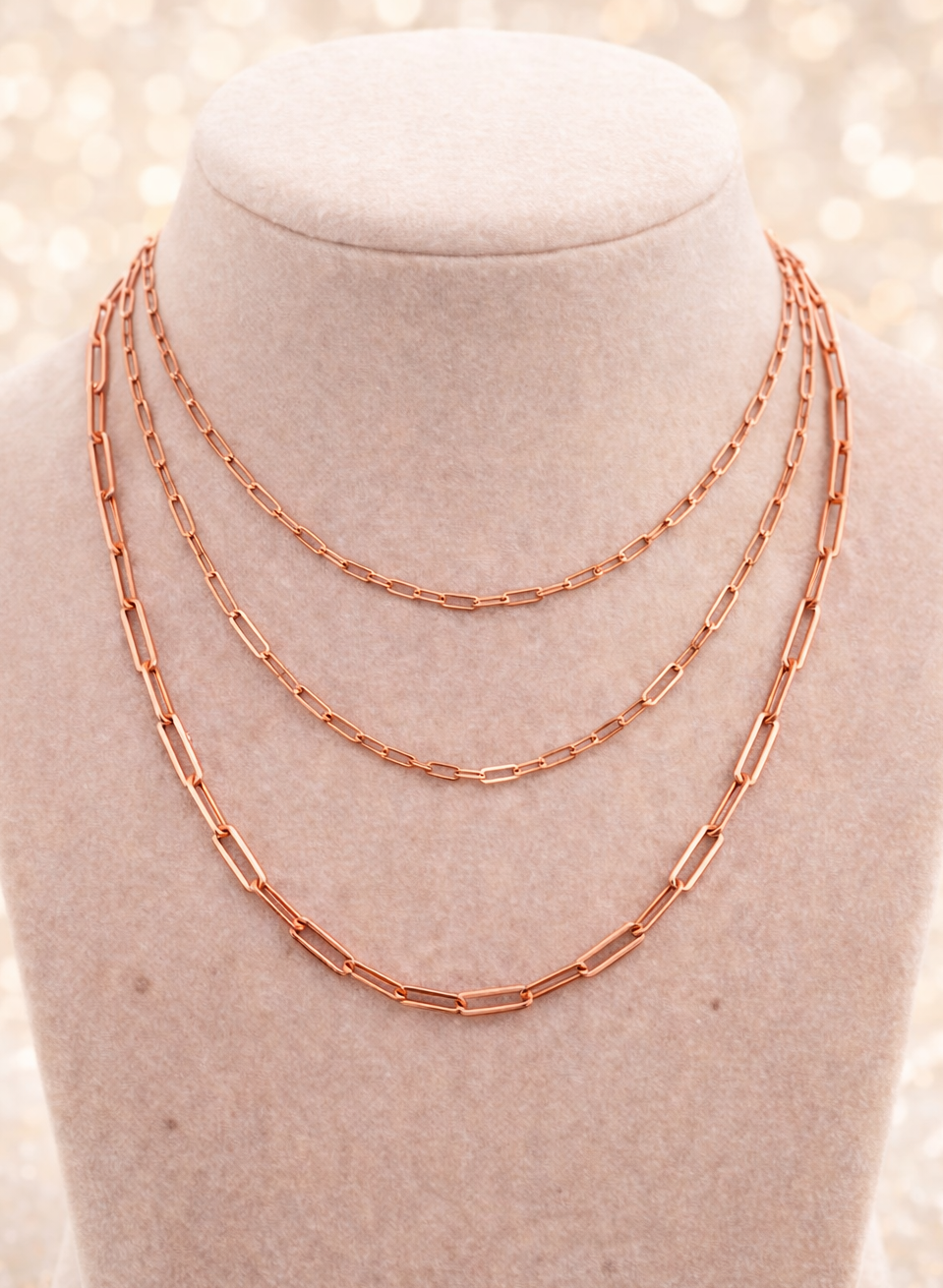 14k Rose Gold Over Solid 925 Sterling Silver Paper Clip Necklace 2.5mm, 3mm, 4mm