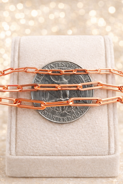 14k Rose Gold Over Solid 925 Sterling Silver Paper Clip Necklace 2.5mm, 3mm, 4mm