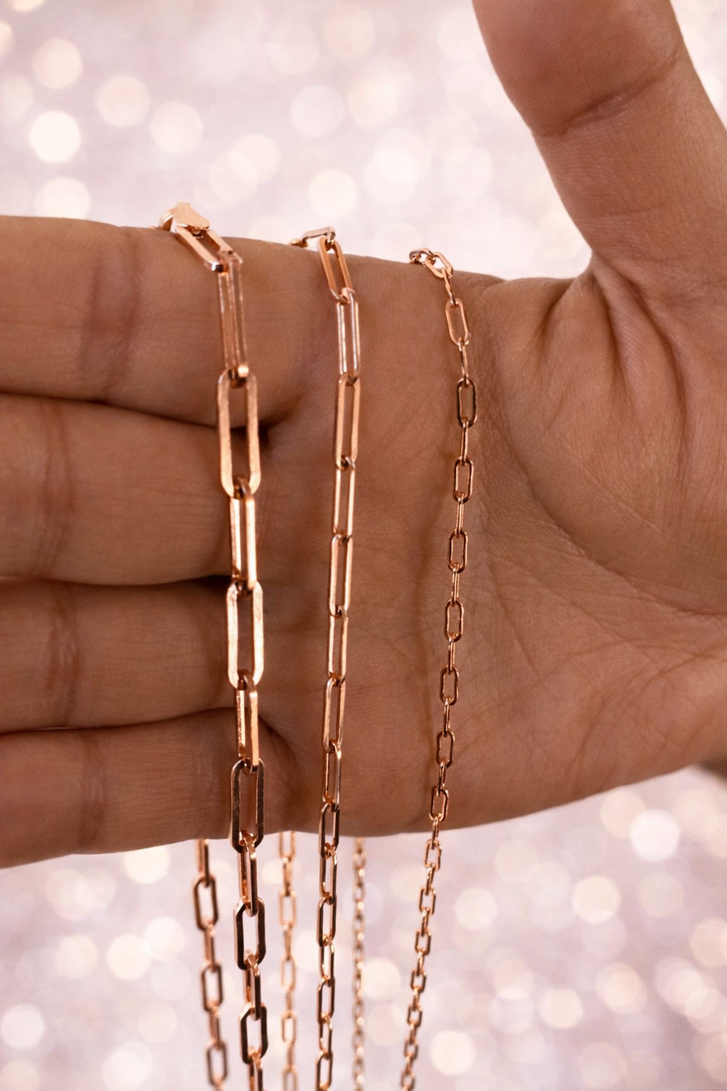 14k Rose Gold Over Solid 925 Sterling Silver Paper Clip Necklace 2.5mm, 3mm, 4mm