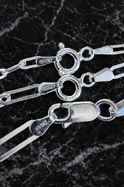Solid 925 Sterling Silver Paper Clip Necklace 2.5mm, 3mm, 4mm