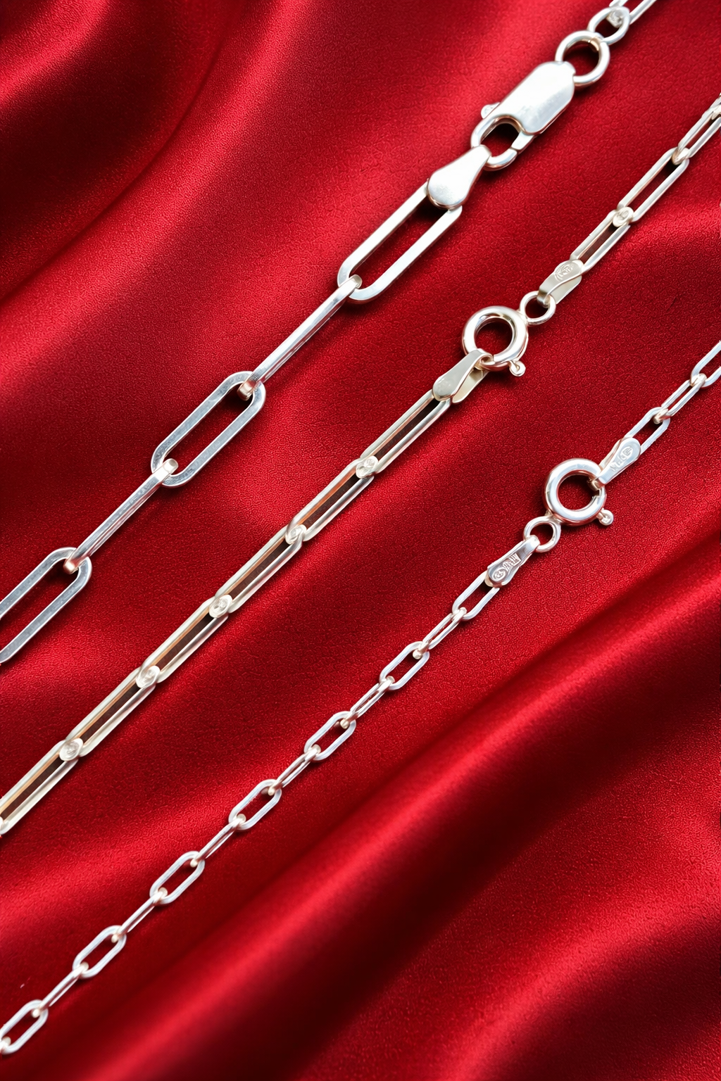 Solid 925 Sterling Silver Paper Clip Necklace 2.5mm, 3mm, 4mm