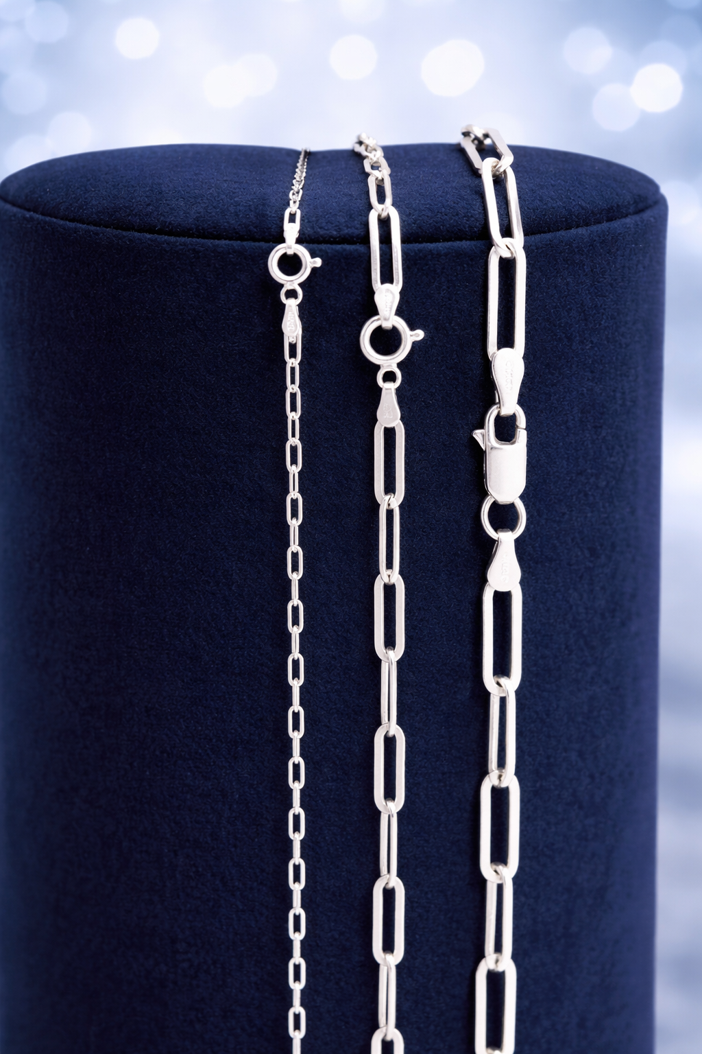 Solid 925 Sterling Silver Paper Clip Necklace 2.5mm, 3mm, 4mm