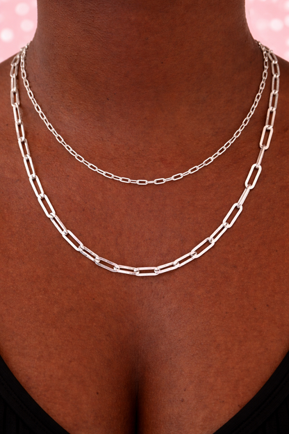 Solid 925 Sterling Silver Paper Clip Necklace 2.5mm, 3mm, 4mm