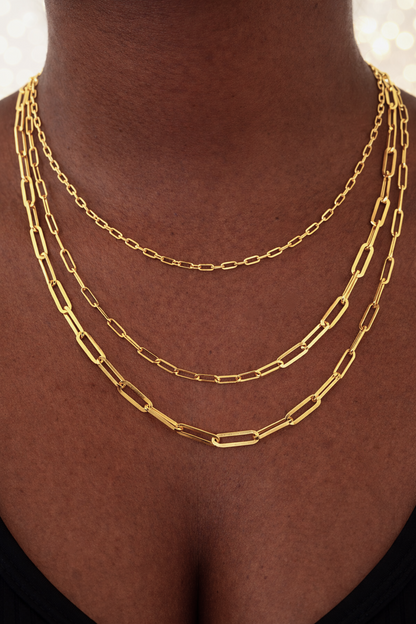 14k Gold Over Solid 925 Sterling Silver Paper Clip Necklace 2.5mm, 3mm, 4mm