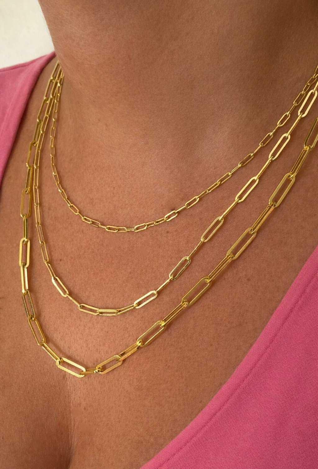 14k Gold Over Solid 925 Sterling Silver Paper Clip Necklace 2.5mm, 3mm, 4mm