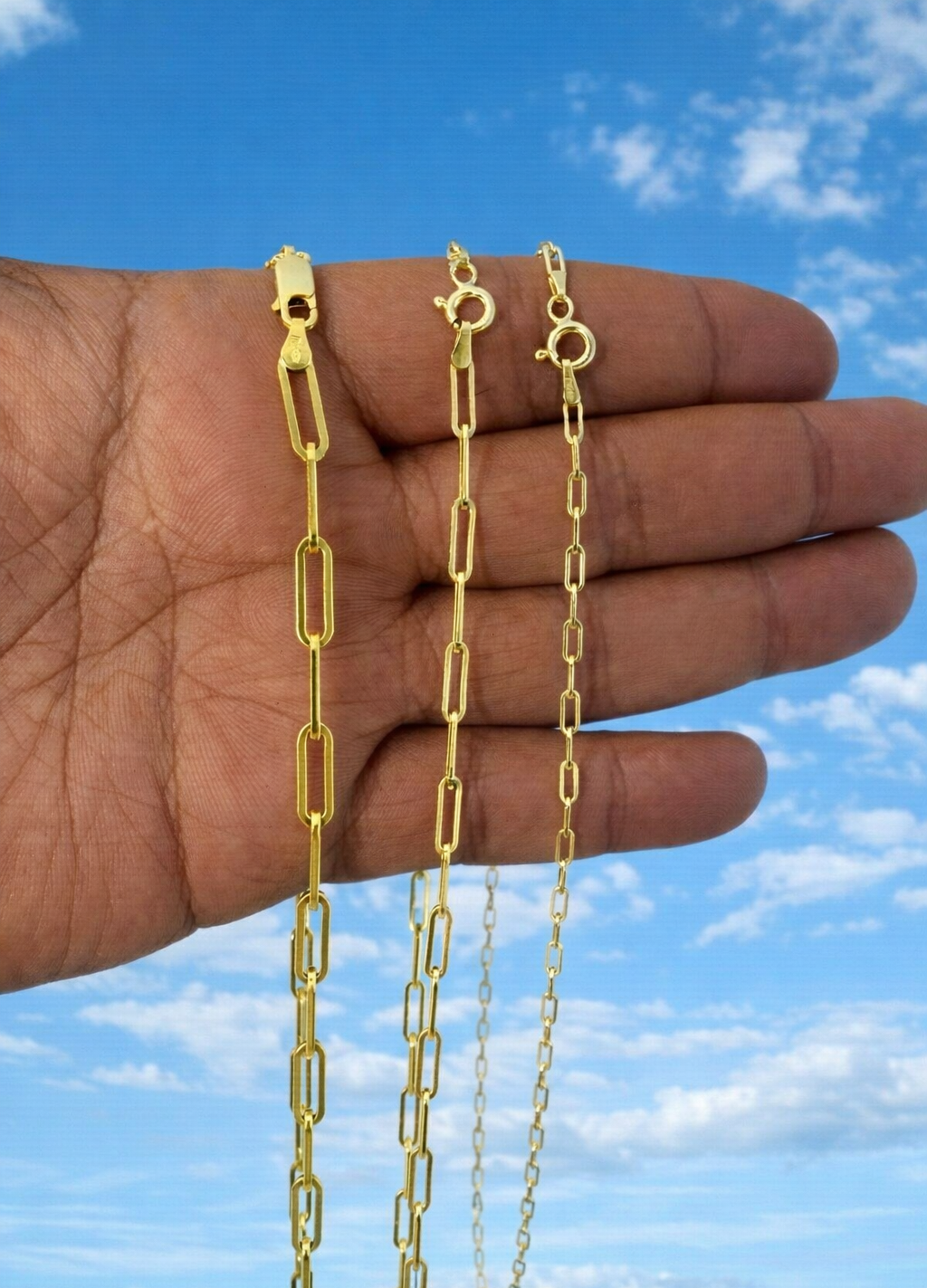 14k Gold Over Solid 925 Sterling Silver Paper Clip Necklace 2.5mm, 3mm, 4mm