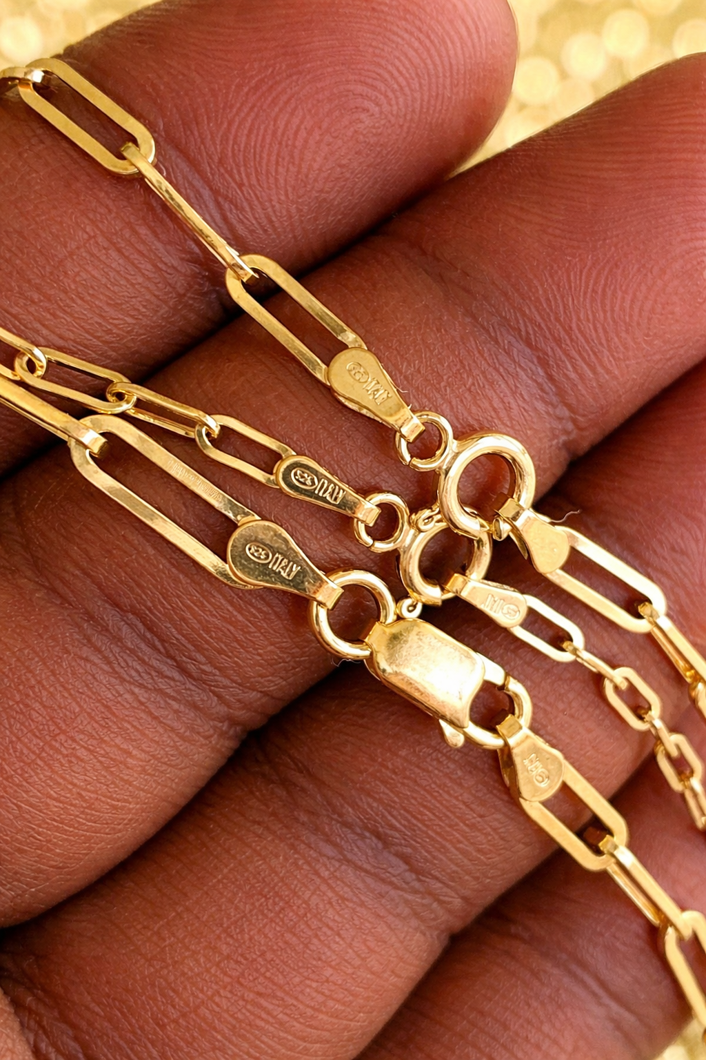 14k Gold Over Solid 925 Sterling Silver Paper Clip Bracelets 2.5mm, 3mm, 4mm