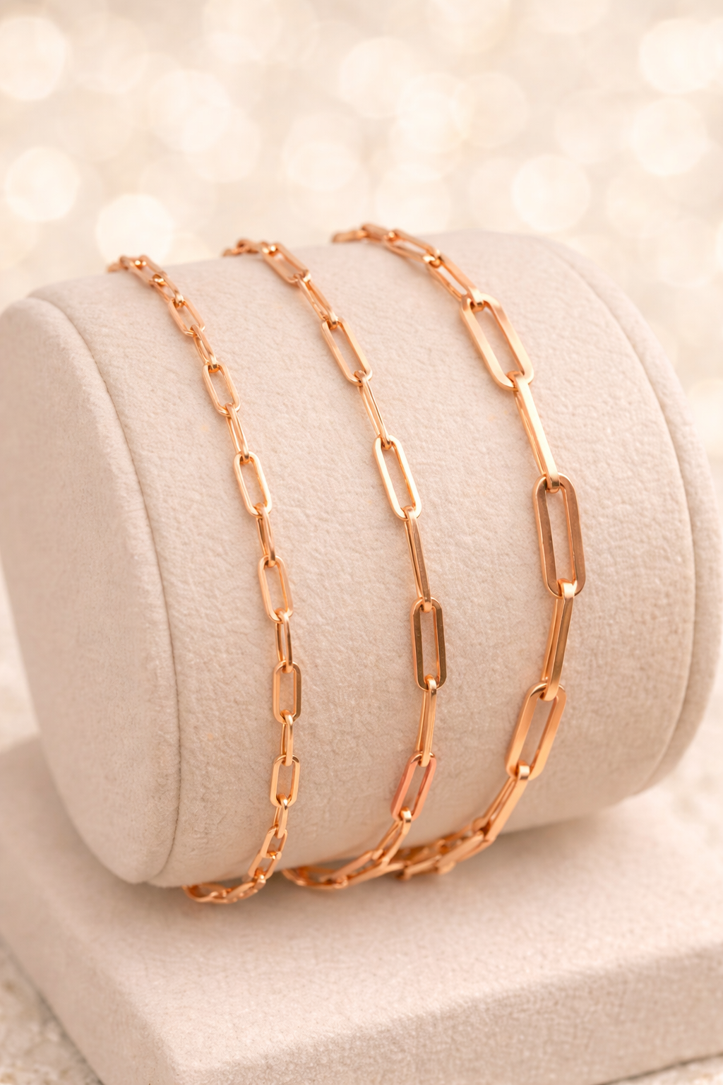 14k Rose Gold Over Solid 925 Sterling Silver Paper Clip Bracelets 2.5mm, 3mm, 4mm
