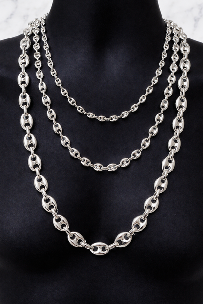 925 Sterling Silver Hollow Puffed Gucci Mariner Chains and Bracelets 6mm, 8mm, 12mm