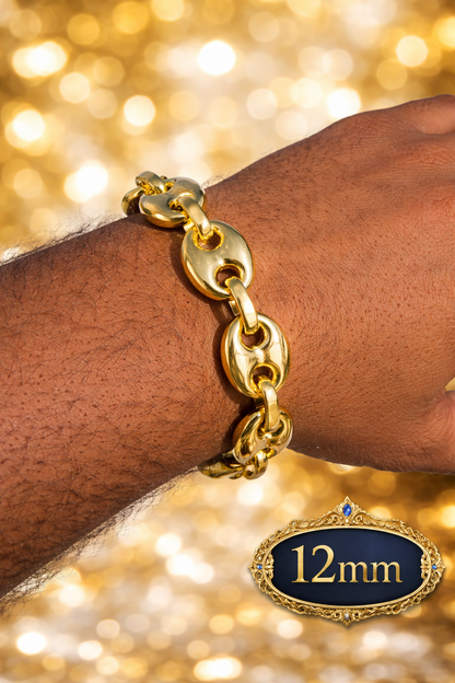 14k Gold Vermeil Over 925 Sterling Silver Hollow Puffed Gucci Mariner Chains and Bracelets 6mm, 8mm, 12mm