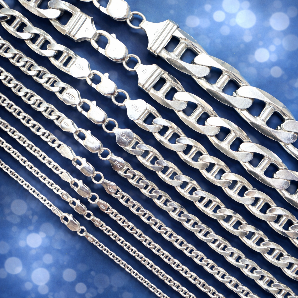 925 Sterling Silver Mariner Link Chains and Bracelets 2.5mm to 16mm