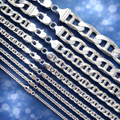 925 Sterling Silver Mariner Link Chains and Bracelets 2.5mm to 16mm