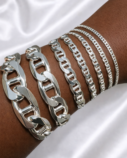 925 Sterling Silver Mariner Link Chains and Bracelets 2.5mm to 16mm