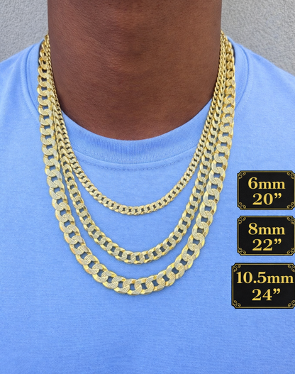 Two Tone FLAT Curb Cuban Chains 14k Gold Finish over Solid 925 Sterling Silver 3mm to 10.5mm