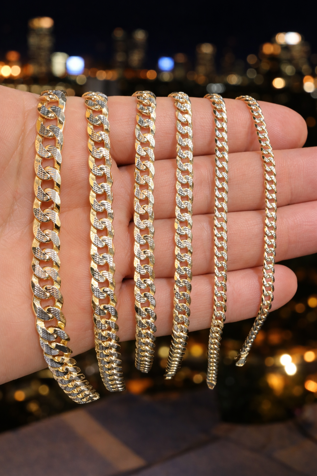 Two Tone FLAT Curb Cuban Bracelets 14k Gold Finish over Solid 925 Sterling Silver 3mm to 10.5mm