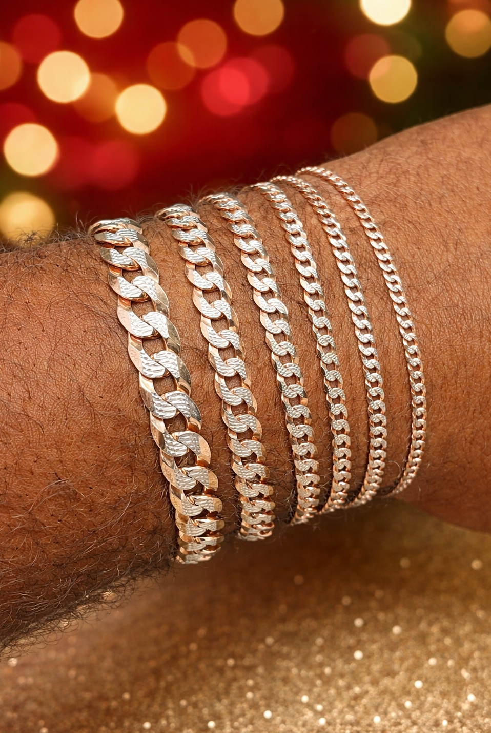 Two Tone FLAT Curb Cuban Bracelets 14k Rose Gold Finish over Solid 925 Sterling Silver 3mm to 10.5mm