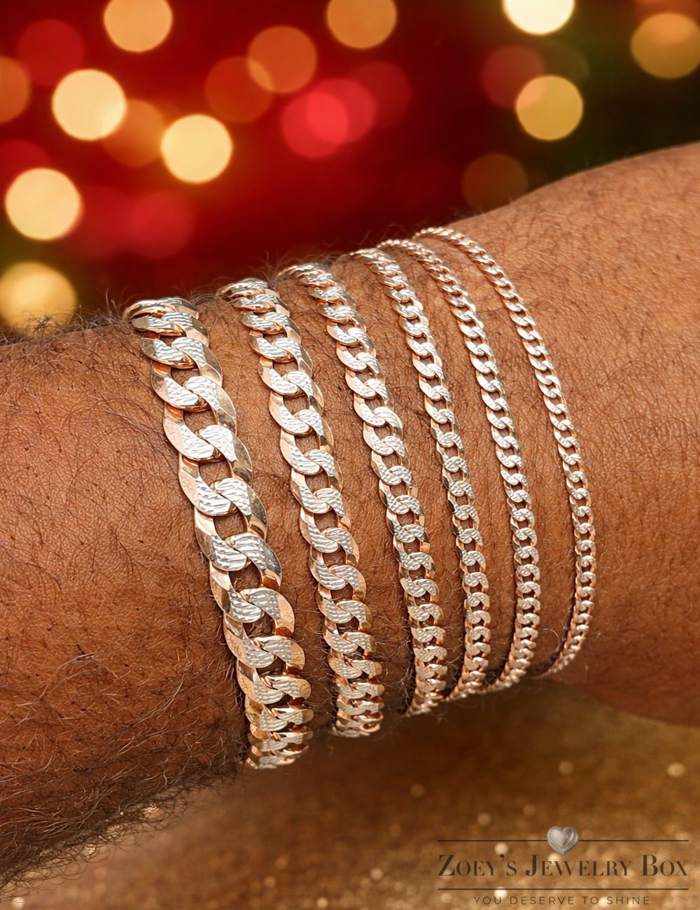 Two Tone FLAT Curb Cuban Bracelets 14k Rose Gold Finish over Solid 925 Sterling Silver 3mm to 10.5mm