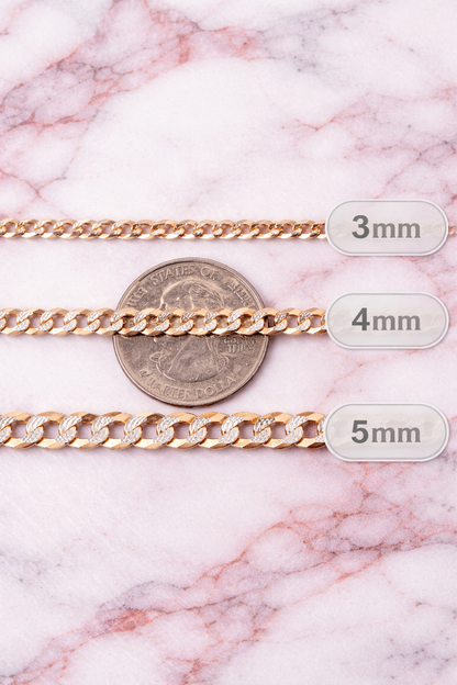 Two Tone FLAT Curb Cuban Bracelets 14k Rose Gold Finish over Solid 925 Sterling Silver 3mm to 10.5mm
