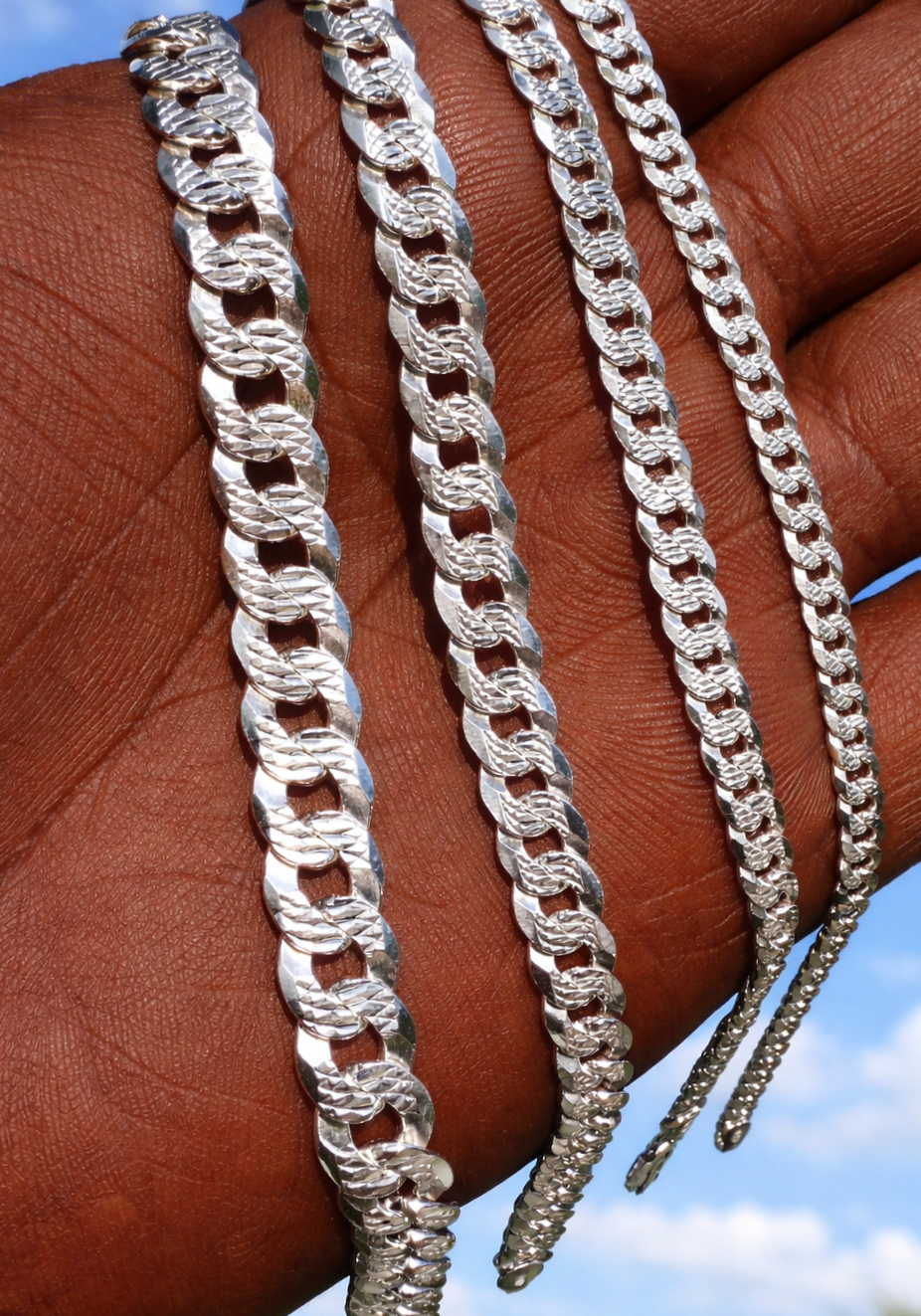 Diamond Cut FLAT Curb Cuban Bracelets Solid 925 Sterling Silver 4mm to 8mm