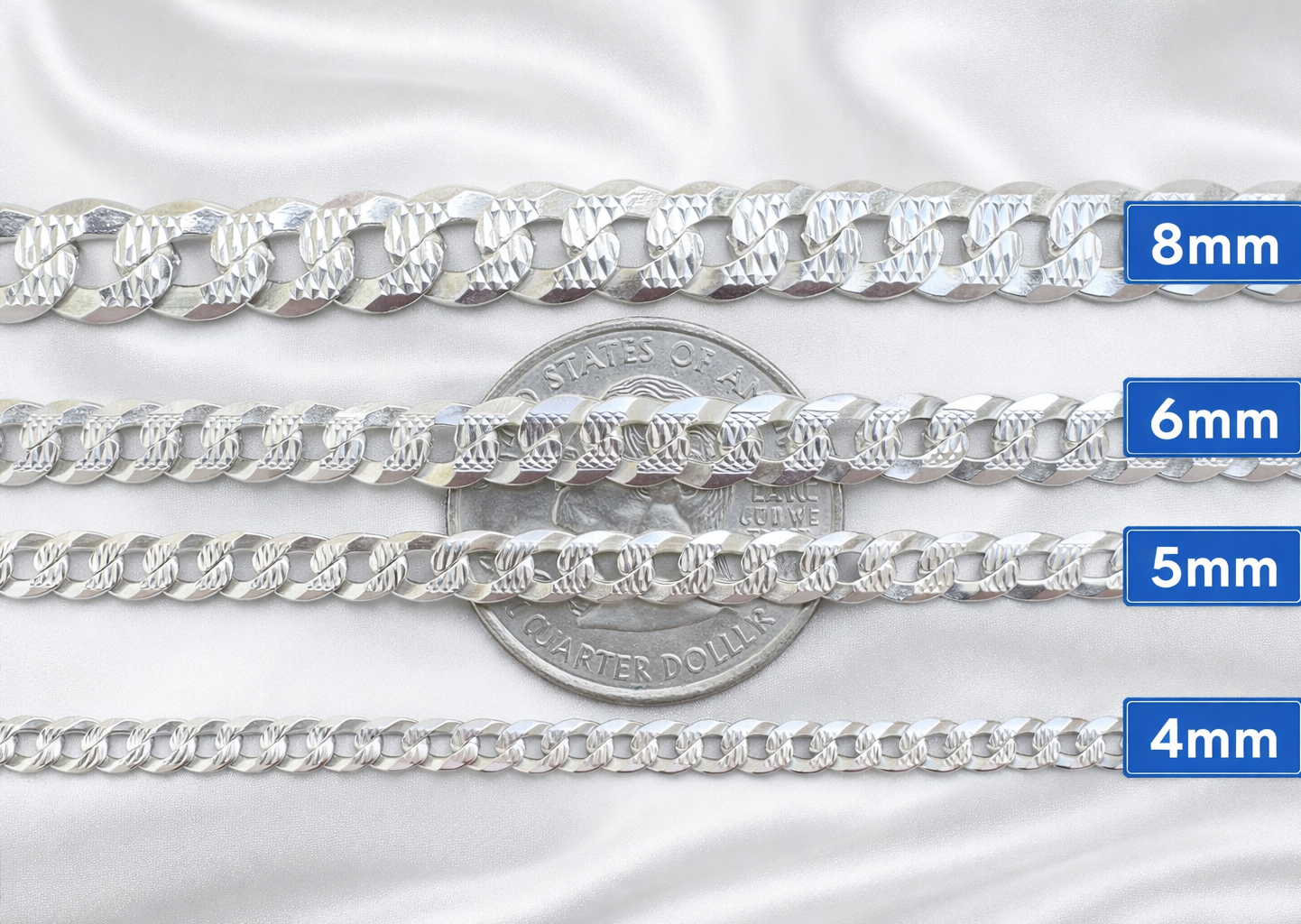 Diamond Cut FLAT Curb Cuban Bracelets Solid 925 Sterling Silver 4mm to 8mm