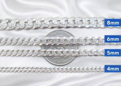 Diamond Cut FLAT Curb Cuban Bracelets Solid 925 Sterling Silver 4mm to 8mm