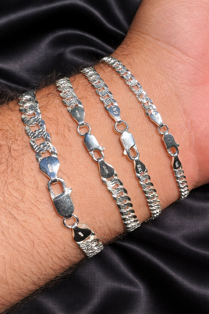 Diamond Cut FLAT Curb Cuban Bracelets Solid 925 Sterling Silver 4mm to 8mm