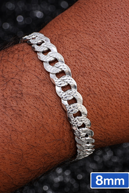 Diamond Cut FLAT Curb Cuban Bracelets Solid 925 Sterling Silver 4mm to 8mm