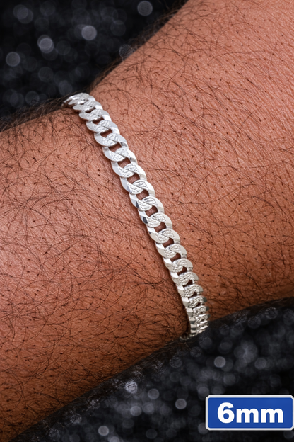 Diamond Cut FLAT Curb Cuban Bracelets Solid 925 Sterling Silver 4mm to 8mm