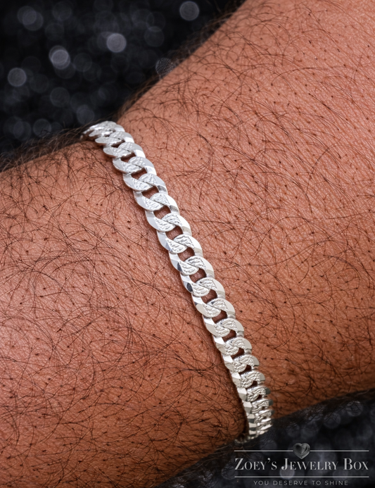 Diamond Cut FLAT Curb Cuban Bracelets Solid 925 Sterling Silver 4mm to 8mm