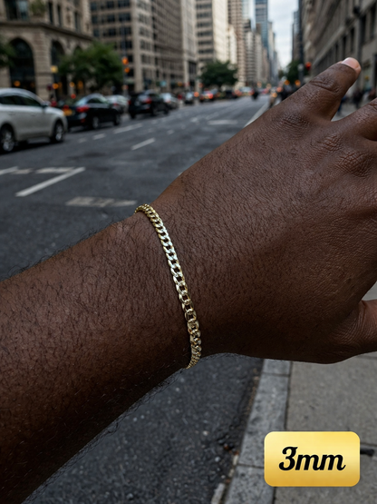 Two Tone FLAT Curb Cuban Bracelets 14k Gold Finish over Solid 925 Sterling Silver 3mm to 10.5mm