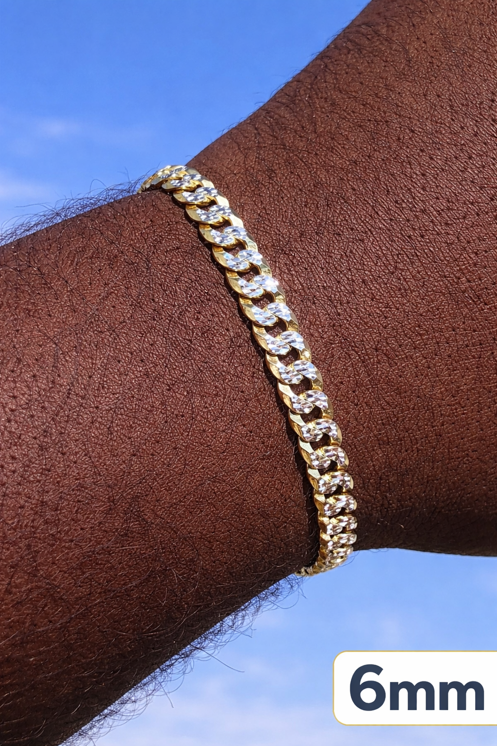 Two Tone FLAT Curb Cuban Bracelets 14k Gold Finish over Solid 925 Sterling Silver 3mm to 10.5mm