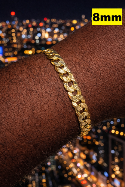 Diamond Cut FLAT Curb Cuban Bracelets Gold Over Solid 925 Sterling Silver 4mm to 8mm