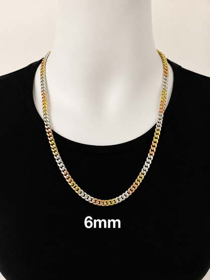Tri-Color Miami Cuban Chains 14k Gold/Rose Gold Finish over 925 Sterling Silver