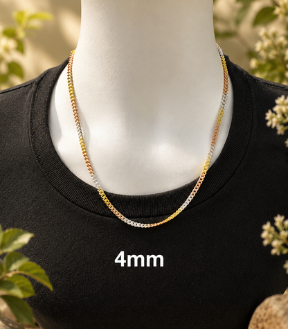 Tri-Color Miami Cuban Chains 14k Gold/Rose Gold Finish over 925 Sterling Silver