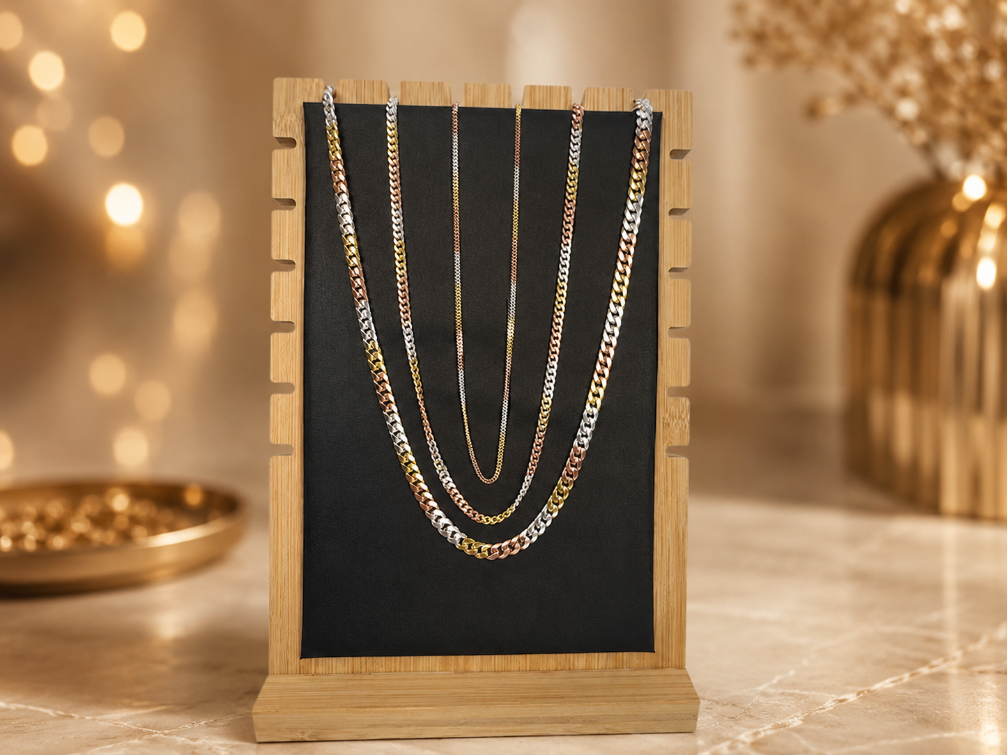Tri-Color Miami Cuban Chains 14k Gold/Rose Gold Finish over 925 Sterling Silver