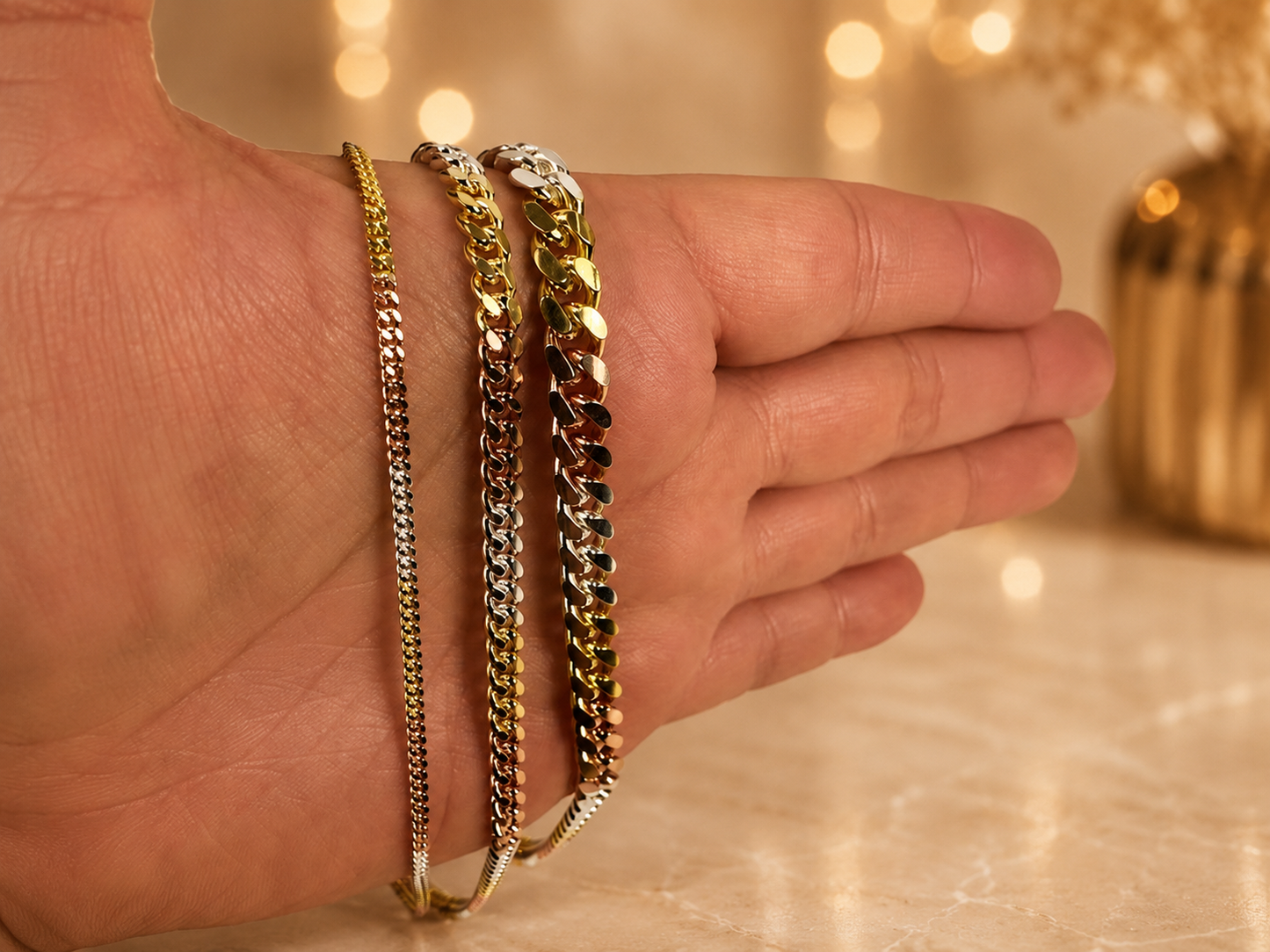 Tri-Color Miami Cuban Chains 14k Gold/Rose Gold Finish over 925 Sterling Silver