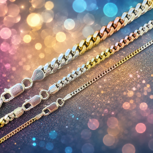 Tri-Color Miami Cuban Chains 14k Gold/Rose Gold Finish over 925 Sterling Silver