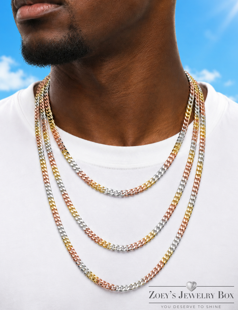 Tri-Color Miami Cuban Chains 14k Gold/Rose Gold Finish over 925 Sterling Silver