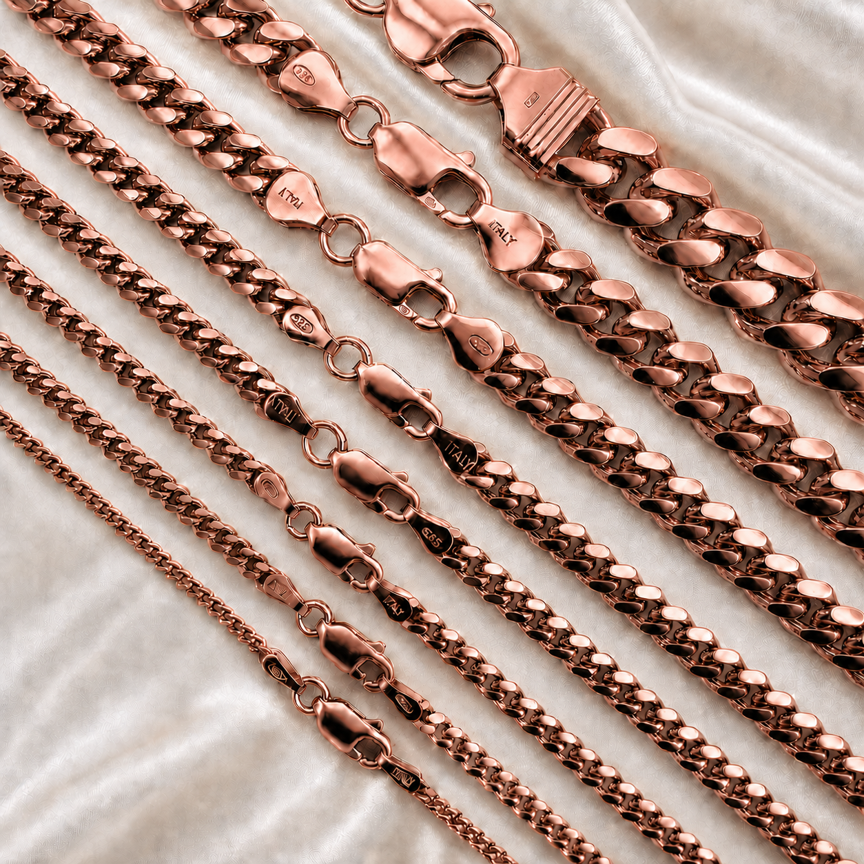 Miami Cuban Chains with Lobster Clasp 14k Rose Gold Finish over Solid 925 Sterling Silver