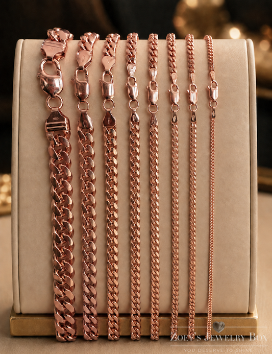 Miami Cuban Chains with Lobster Clasp 14k Rose Gold Finish over Solid 925 Sterling Silver