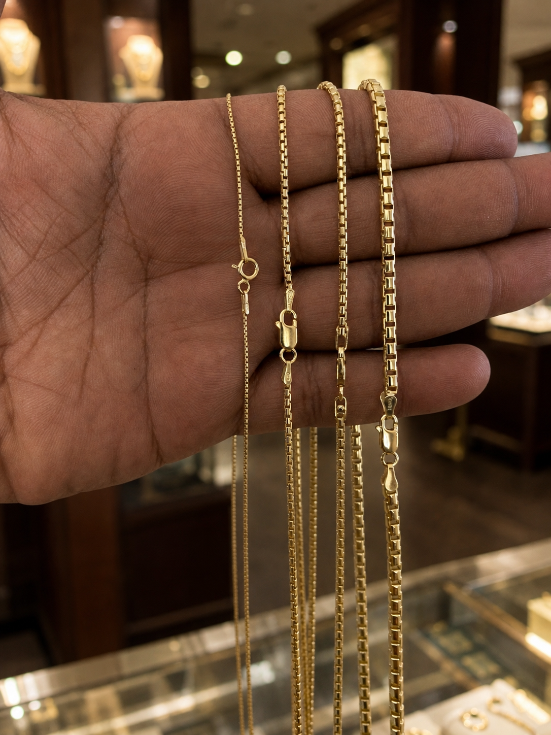 14k Gold Over Solid 925 Sterling Silver Rounded Box Chains 1mm, 1.8mm, 2mm, 3mm