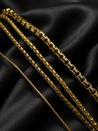 14k Gold Over Solid 925 Sterling Silver Rounded Box Chains 1mm, 1.8mm, 2mm, 3mm