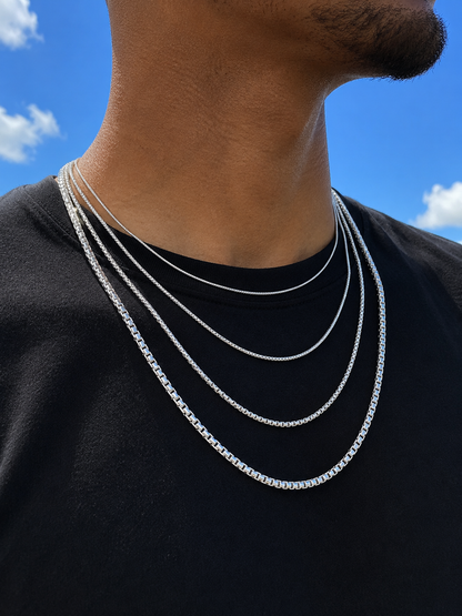 925 Sterling Silver Rounded Box Chains 1mm, 1.8mm, 2mm, 3mm