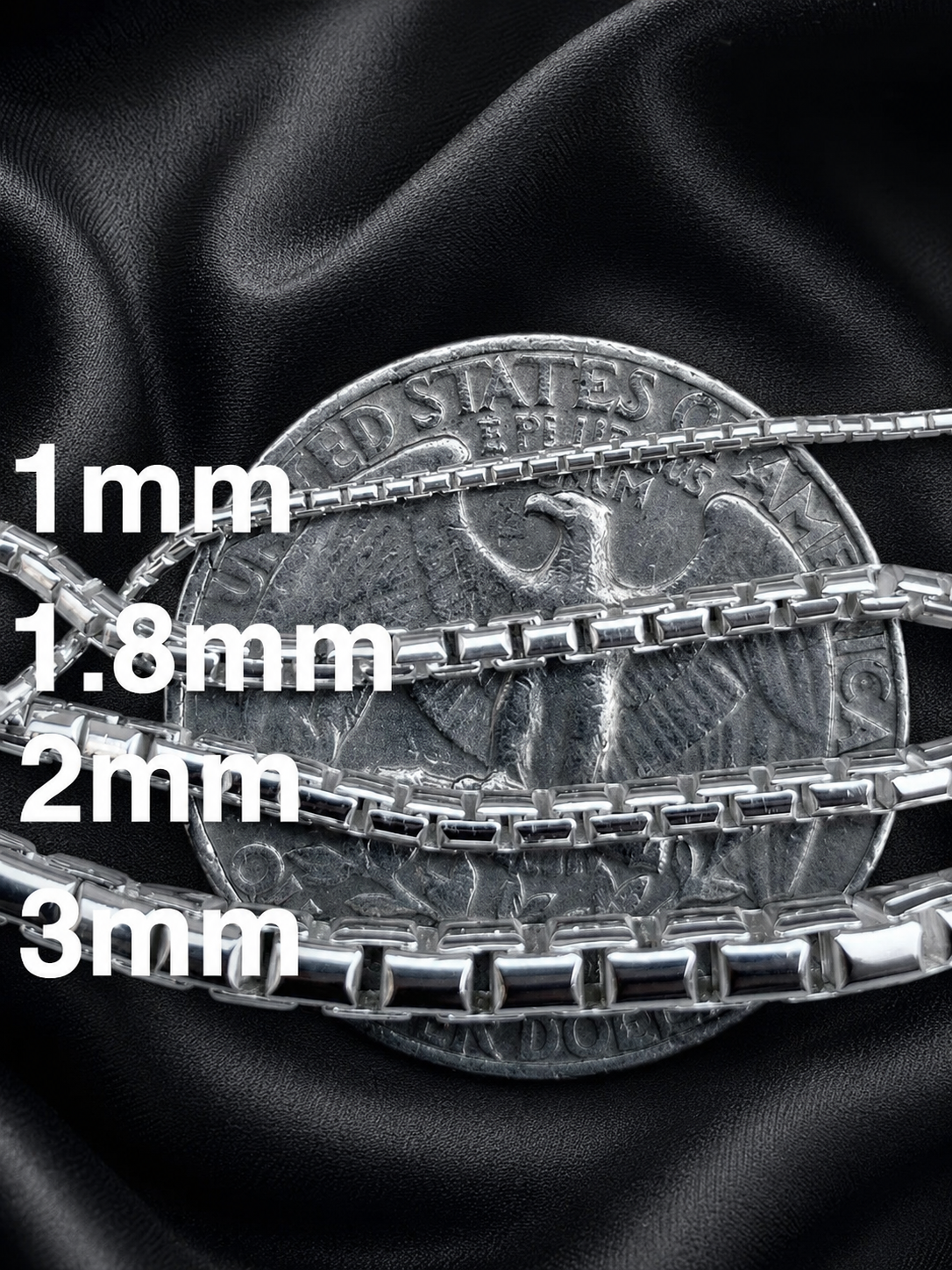 925 Sterling Silver Rounded Box Chains 1mm, 1.8mm, 2mm, 3mm