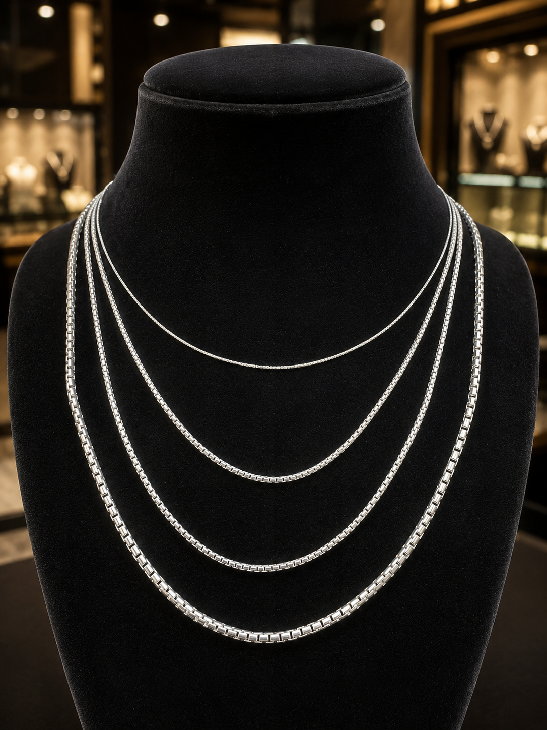 925 Sterling Silver Rounded Box Chains 1mm, 1.8mm, 2mm, 3mm