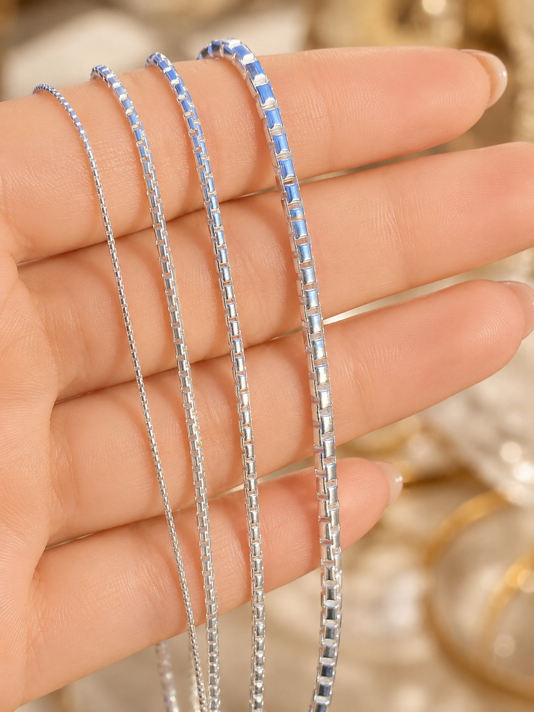 925 Sterling Silver Rounded Box Chains 1mm, 1.8mm, 2mm, 3mm