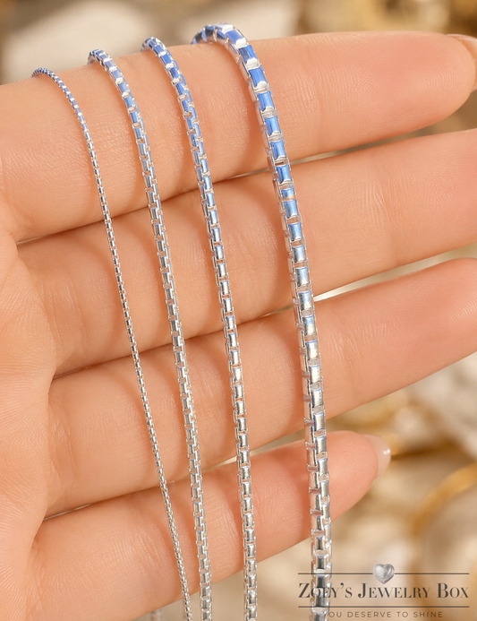 925 Sterling Silver Rounded Box Chains 1mm, 1.8mm, 2mm, 3mm