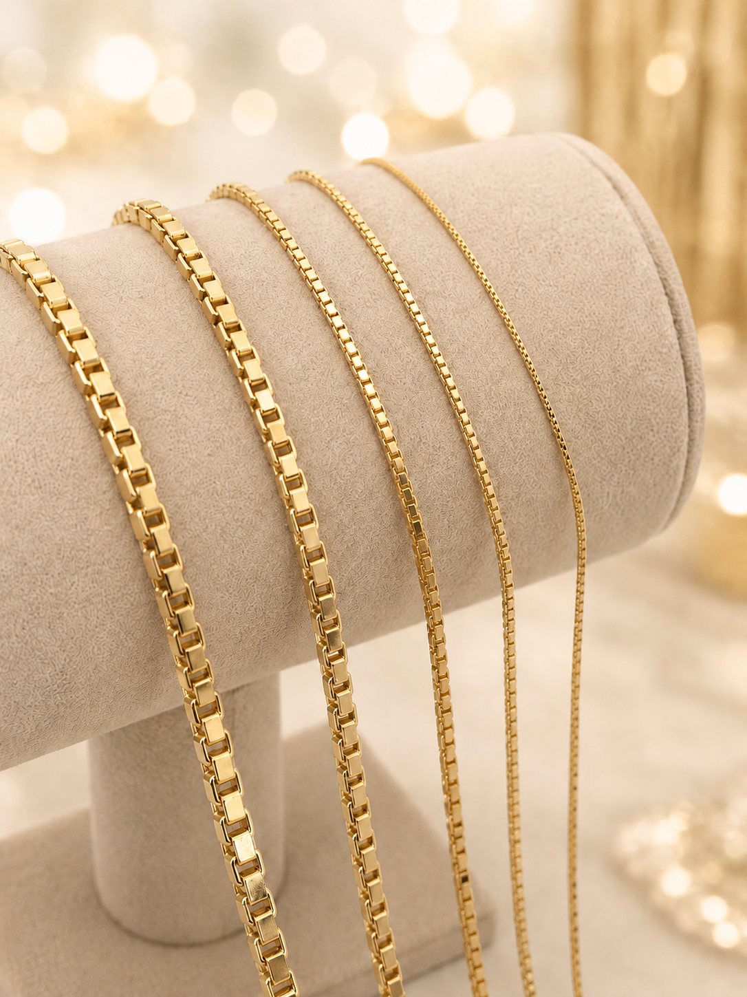 14k Gold Over Solid 925 Sterling Silver Square Box Chains 1mm, 1.5mm, 2mm, 3mm, 4mm