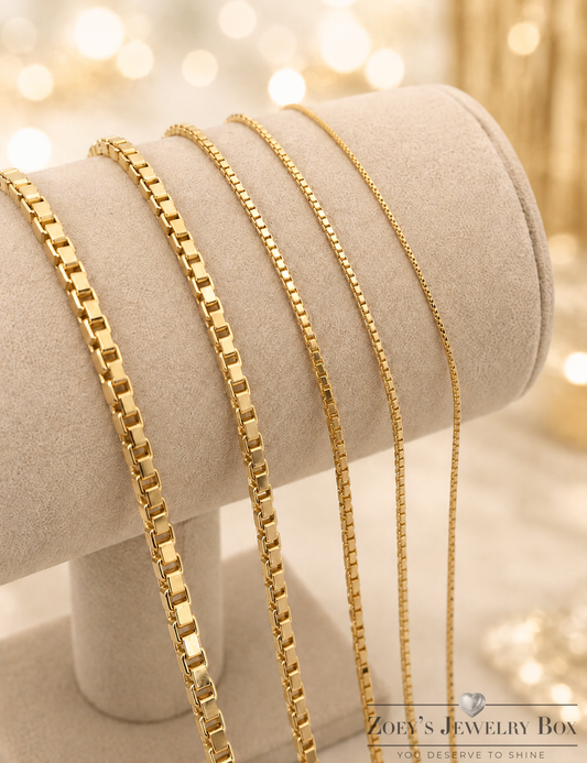 14k Gold Over Solid 925 Sterling Silver Square Box Chains 1mm, 1.5mm, 2mm, 3mm, 4mm