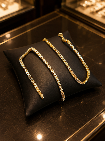 14k Gold Over Solid 925 Sterling Silver Square Box Chains 1mm, 1.5mm, 2mm, 3mm, 4mm